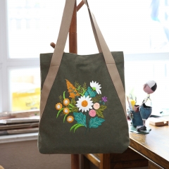 Handmade embroidery handbag three-dimensional embroidered floral canvas women's large bag handmade DIY