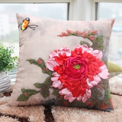 Cross-stitch pillow canvas cotton linen ribbon embroidery car cushion with DIY hand embroidery material package