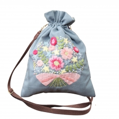 Original Handcrafted Art Handmade Embroidery Pouch Bag with Drawstring